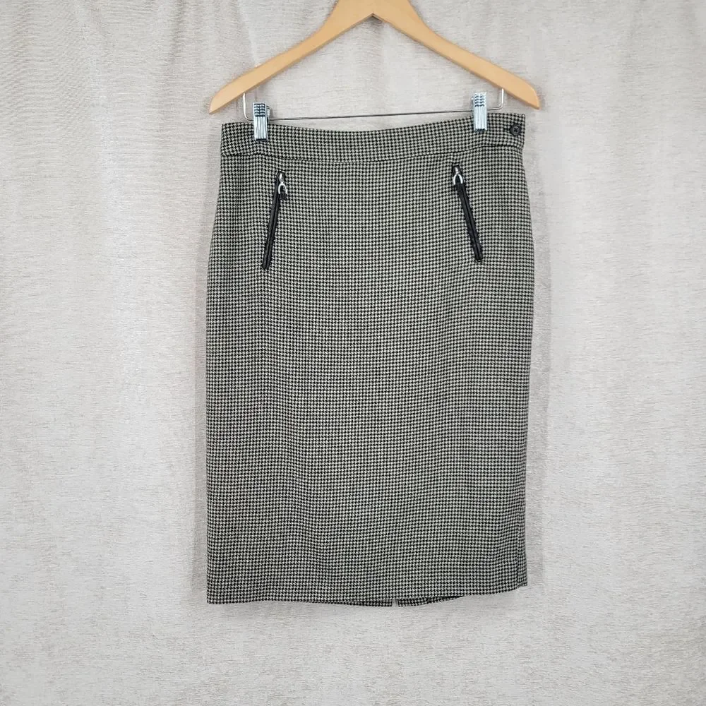 Lauren Ralph Lauren Wool Black and Cream Houndstooth Pencil Skirt Y2K Vintage